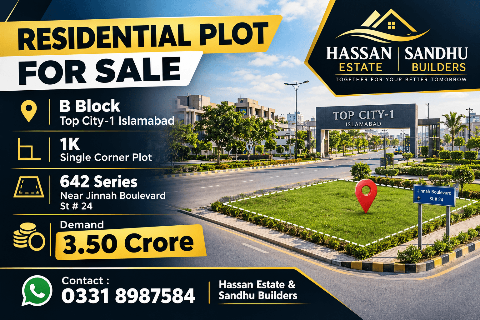 1k plot file top city 1 Islamabad single corner plot 